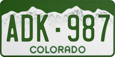 CO license plate ADK987
