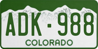 CO license plate ADK988