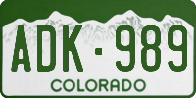 CO license plate ADK989