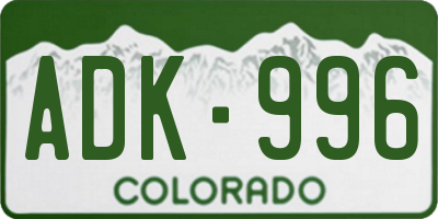 CO license plate ADK996