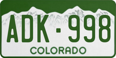 CO license plate ADK998
