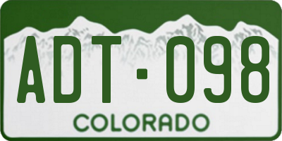 CO license plate ADT098