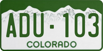 CO license plate ADU103