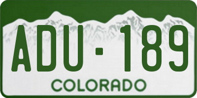 CO license plate ADU189