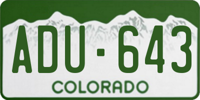 CO license plate ADU643