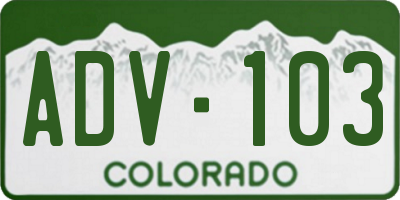 CO license plate ADV103