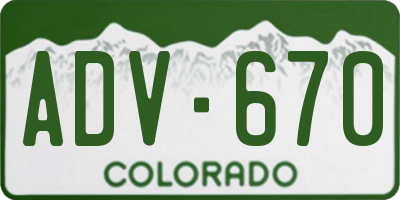 CO license plate ADV670
