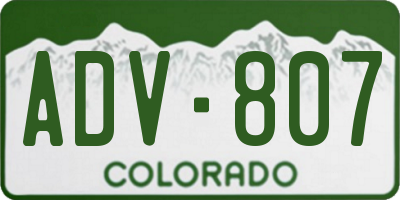CO license plate ADV807