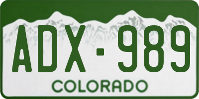 CO license plate ADX989