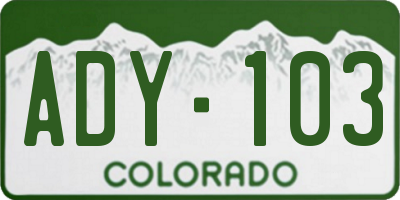 CO license plate ADY103