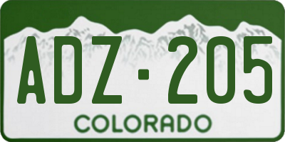 CO license plate ADZ205