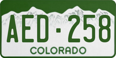 CO license plate AED258