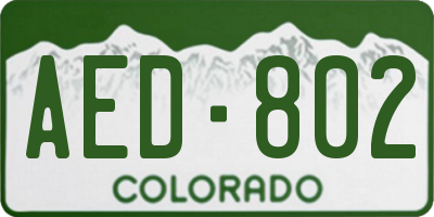 CO license plate AED802