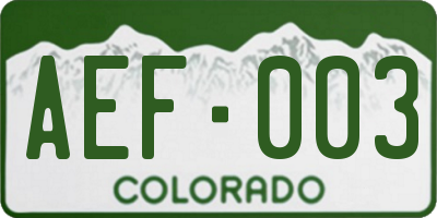 CO license plate AEF003