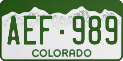 CO license plate AEF989