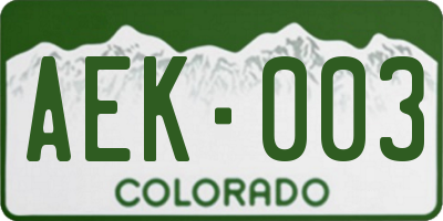 CO license plate AEK003