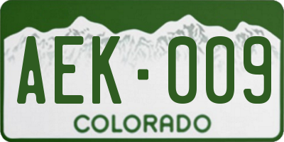 CO license plate AEK009