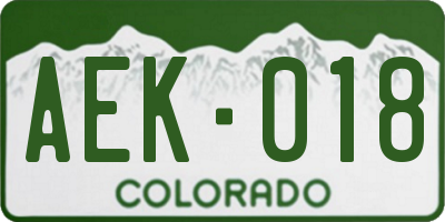 CO license plate AEK018