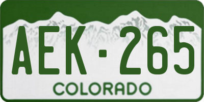 CO license plate AEK265