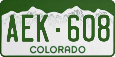 CO license plate AEK608