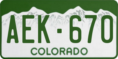 CO license plate AEK670