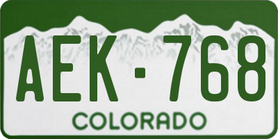 CO license plate AEK768