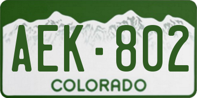 CO license plate AEK802