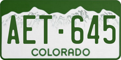 CO license plate AET645