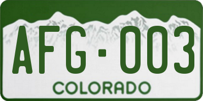 CO license plate AFG003