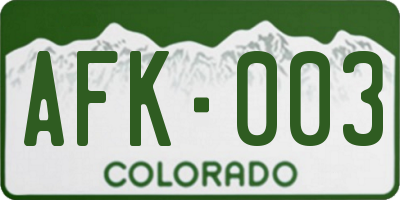 CO license plate AFK003