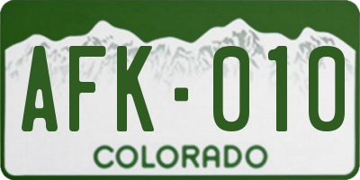 CO license plate AFK010