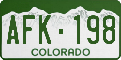CO license plate AFK198