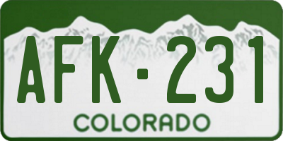 CO license plate AFK231
