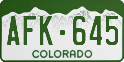CO license plate AFK645