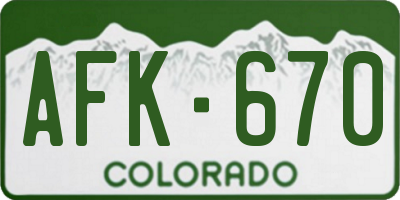 CO license plate AFK670