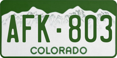 CO license plate AFK803