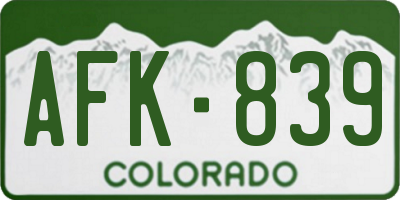 CO license plate AFK839