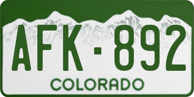 CO license plate AFK892