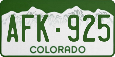 CO license plate AFK925