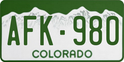 CO license plate AFK980