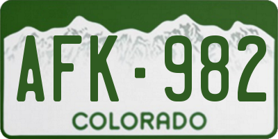 CO license plate AFK982