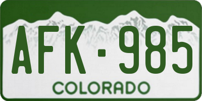 CO license plate AFK985