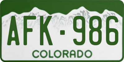 CO license plate AFK986