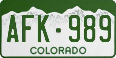CO license plate AFK989