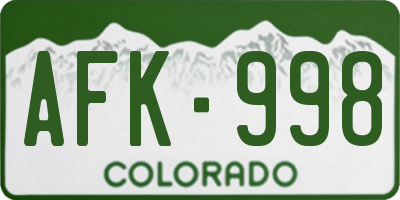 CO license plate AFK998