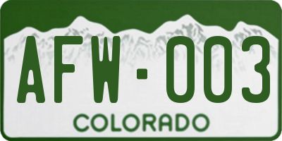 CO license plate AFW003