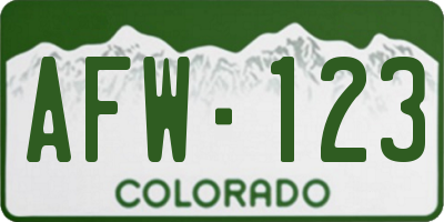 CO license plate AFW123