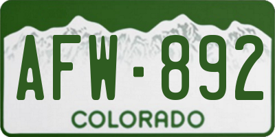 CO license plate AFW892
