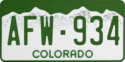 CO license plate AFW934