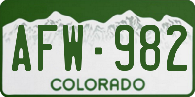 CO license plate AFW982